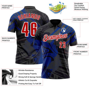Polo Deportivo Personalizado para Hombre, Manga Corta, Azul y Negro, Impresión Digital, Transpirable, Tejido de Poliéster, Corte Regular - Product Image 2