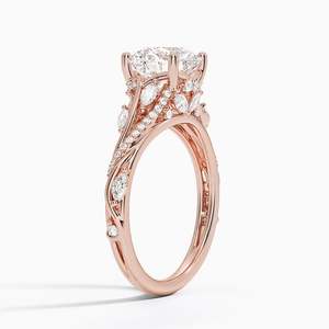 Bague de fiançailles solitaire Bhatiya Gems Jewels Begonia Vine en perle d'eau douce et moissanite, plaqué or 14 carats, taille ronde, sertie à griffes - Product Image 4