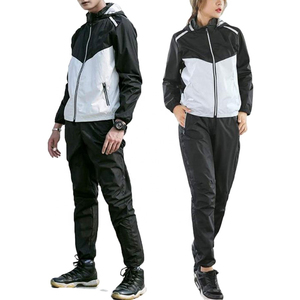 Ensemble de combinaison de sauna à capuche pour homme, noir et argent, en fibre de polyéthylène, taille à cordon de serrage, pour toutes les saisons - Product Image 4