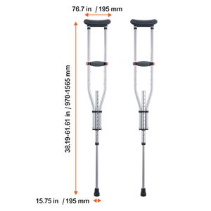 Stampelle Sottobracciali in Alluminio Leggero Regolabili a 13 Livelli di Altezza per Adulti e Adolescenti, Dispositivi Ausiliari per la Deambulazione - Product Image 6