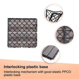 10 Pezzi di Piastrelle Incastrabili in Legno di Acacia Grigio Chiaro con Motivo a Righe 30x30 cm per Pavimentazione Esterna di Patio e Balcone - Product Image 4