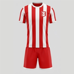Conjunto de Camiseta de Fútbol a Rayas Rojas y Blancas para Hombre, de Primera Calidad, Manga Corta, Cuello Redondo, Transpirable, de Poliéster, para Todas las Temporadas, Corte Regular - Product Image 6