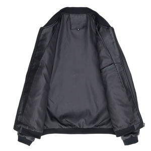 <b>Men's</b> PU Leather Bomber <b>Jacket</b> Stand Collar Zipper Closure Regular Length Solid Color Moto <b>Biker</b> Style - Product Image 2