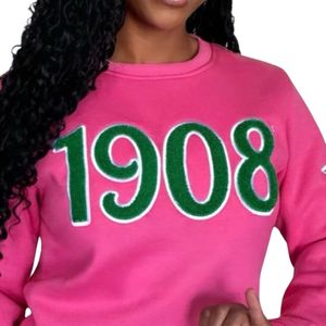 Sweat-shirt en chenille rose Ivy League 1908, col rond, manches longues, en molleton doux, pour femme, style décontracté, vêtement de sororité - Product Image 5