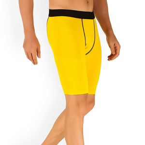 <b>Men's</b> <b>Yellow</b> Compression Capri <b>Shorts</b> Mid Waist Drawstring Elastic Breathable Quick Dry Eco-Friendly 100% Polyester Pockets - Product Image 3