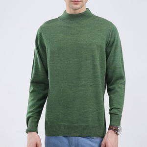 Suéter de Cuello Alto para Hombre, Tejido, Color Verde Sólido, Manga Larga, Otoño, 100% Acrílico, Grosor Estándar - Product Image 4