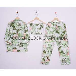 ชุดนอนผ้าฝ้ายแท้ 100% ลายดอกไม้สำหรับผู้หญิง สวมใส่สบายสไตล์ลำลอง แขนยาว ผ้าถัก เหมาะสำหรับฤดูใบไม้ร่วง ฤดูร้อน และฤดูใบไม้ผลิ - Product Image 5