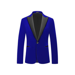 Blazer pour homme en polyester bleu roi, coupe classique, col à revers, style britannique, simple boutonnage - Product Image 1