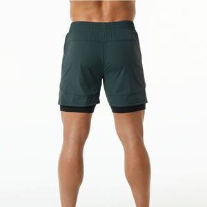 <b>Men</b>’s Premium Dark <b>Green</b> Quick Dry Sports <b>Shorts</b> Elastic Drawstring Waist Multiple Pockets Mid Length Solid Color Polyester - Product Image 6
