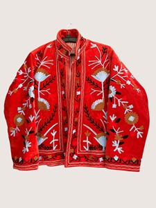 Abrigo Rojo de Terciopelo con Bordado Floral, Estilo Bohemio Vintage para Mujer, Ropa de Invierno de Manga Larga, Tallas Grandes - Product Image 1