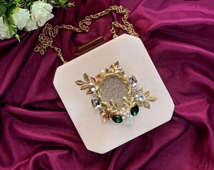 <b>Cream</b> Resin Bridal <b>Clutch</b> Handmade Flower Crystal Evening Purse Custom Wedding Decoration Gift - Product Image 6