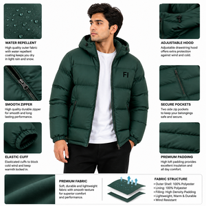 Veste matelassée et rembourrée pour homme, coupe-vent chaude, avec fermeture éclair, décontractée, épaisse, isolante, à capuche personnalisée, style USA - Product Image 5