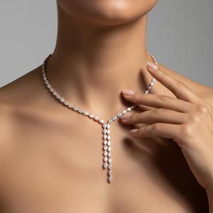 Magnifique Collier Y en Diamant de Laboratoire, Or Rose 9 carats, Coupe Poire, Bijoux Fins, Chaîne Tennis, Luxe et Précision, 0.20ct VS+ - Product Image 1