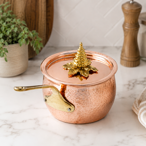 Copper Hammered Saucepan <b>With</b> <b>Lid</b> Brass Handle Decorative Cooking Pot Handmade Kitchen Cookware Wholesale Supplier Customize - Product Image 4