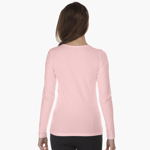 Women <b>Long</b> <b>Sleeve</b> Crew Neck T-Shirt Slim Fit Solid <b>Pink</b> Cotton Knitted Casual <b>Top</b> - Product Image 3