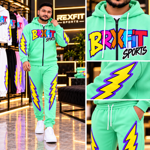 ชุดวอร์มสีเขียว Rexfit sports 2026 รุ่นสั่งทำพิเศษสำหรับผู้ชาย ชุดเสื้อฮู้ดซิปและกางเกงจ็อกเกอร์ ผลิตแบบ OEM และ ODM - Product Image 6