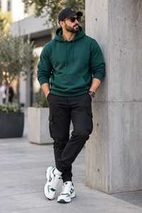 Plus Size <b>Men's</b> <b>Green</b> Solid Hooded Pullover Sweatshirt Cotton French Terry Autumn <b>Hoodie</b> - Product Image 1