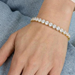 Round Cut Moissanite Charm <b>Bracelet</b> 925 Sterling Silver 14K Gold Plated Luxury Sparkling Elegant Bridal Jewelry Gift Women - Product Image 1