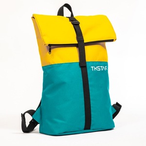 Yellow and blue color matching design <b>backpack</b> simple roll top <b>backpack</b> <b>large</b> capacity sports <b>backpack</b> daily bag - Product Image 2