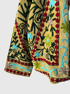 Green Embroidered Floral Velvet Jacket Mandarin Collar Full Sleeve Plus Size Women'<b>s</b> Autumn Wear - Product Image 4