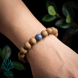 Bracelet en bois d'agar vietnamien unisexe, très vendu, AL-SX-0023-10, avec 4 perles de corail bleu et 18 perles de bois d'agar naturel, idée cadeau - Product Image 2