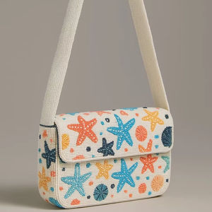 Bolso de Hombro con Cuentas de Concha de Estrella de Mar y Cuentas de Vidrio Blancas, Bolso de Solapa para Mujer, Moda de Verano, Playa, Bolso de Mano - Product Image 1