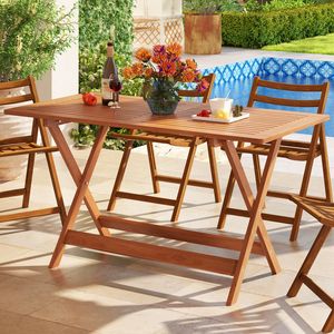 Mesa de comedor para patio de 54.5 pulgadas x 27.5 pulgadas con acabado en teca y orificio para sombrilla - Product Image 3