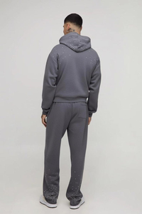 Nouvel ensemble de survêtement unisexe de luxe en polaire respirante avec strass gris personnalisés, collection hiver 2026 – Hoodie et pantalon de jogging streetwear - Product Image 2