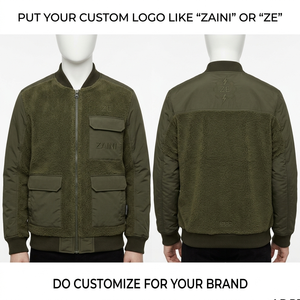 Veste en polaire Sherpa fine 240g pour homme, olive, avec empiècements tissés, logo personnalisé, marque privée, imperméable, respirante, col montant - Product Image 1