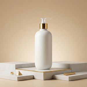 Bouteille en plastique PET blanche de 500 ml avec pompe à lotion dorée, emballage cosmétique pour shampoing, gel douche, capacité et couleur personnalisées, certifiée ISO, OEM/ODM - Product Image 1