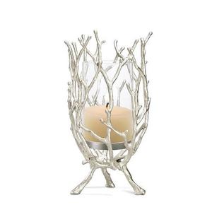 Support de bougie en métal nickelé en forme de bois de cerf avec verre transparent, finition argentée, style antique brillant, en vente - Product Image 1