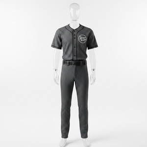 Ensemble uniforme de baseball et softball pour hommes, maillot rayé imprimé numériquement par sublimation, pantalon à boutons, respirant et anti-humidité - Product Image 1