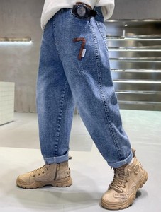 Jeans blancs déchirés à coupe ample en coton 100% pour garçons, taille plus - Product Image 5