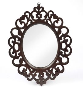 Handcrafted Beveled Framed Wooden Wall <b>Mirror</b> Decorative Carved Brown Oval <b>Hanging</b> <b>Mirror</b> for Bathroom Living Vintage Home Decor - Product Image 1