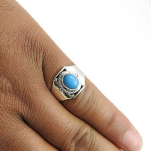 New Exclusive Design Natural Oval Cut <b>Turquoise</b> Gemstone <b>Ring</b> Crafted From 925 Sterling Silver Bohemian Style Unisex Design <b>Ring</b> - Product Image 4