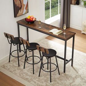 Set Tavolo da Bar Industriale con Pannelli in Legno e 3 Sgabelli Imbottiti in PU per Cucina e Soggiorno - Product Image 2