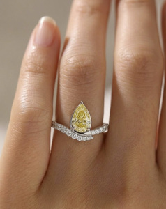 Pear Cut Yellow VVS1 Lab Grown Diamond 14K Gold Plated Silver Curved <b>Wishbone</b> Pave Wedding Bands Wholesale Bridal Engagement - Product Image 1