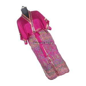 KL001 Vintage Sari Kimono Long <b>Robe</b> Autumn/Winter Floral Print Bohemian Oversized Full Length Blended Poly Silk Quick <b>Dry</b> - Product Image 6