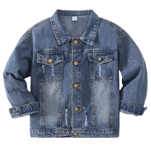 Veste universitaire personnalisée OEM pour enfants, manteau pour garçons, veste en jean unie pour bébé avec fermeture éclair - Product Image 2