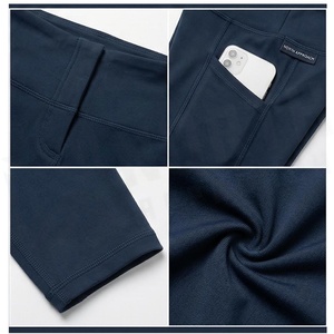 High Waist Full Length Yoga <b>Leggings</b> With <b>Pockets</b> Solid Navy Blue Seamless Four-Way Stretch Women's Activewear - Product Image 5