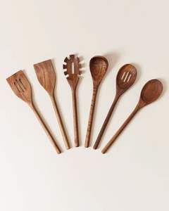 Juego de cucharas de madera ecológicas para cocinar en la cocina con espátula, cuchara, volteador y cuchara para mezclar para la preparación de alimentos. - Product Image 2