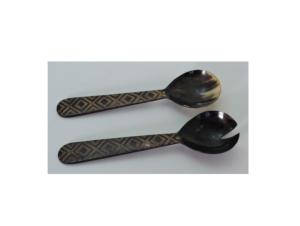 Ensemble de 2 cuillères à salade en corne, design tendance, fabriquées à la main à partir de corne de buffle naturelle, prix de gros direct usine. - Product Image 2