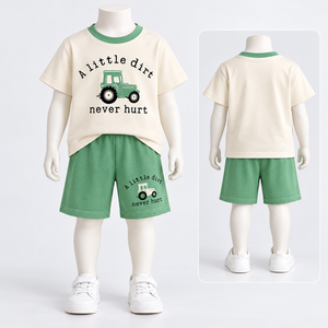 Conjunto de 2 piezas de ropa de verano para bebés, camiseta de manga corta y pantalones cortos con estampado de tractor - Product Image 4