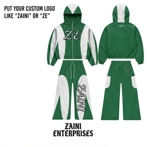 Conjunto Deportivo Cortavientos para Mujer, 110 GSM, Poliéster Taslon Premium, Diseño de Paneles Verde y Blanco, Logotipo Personalizado con Bordado e Impresión - Product Image 1
