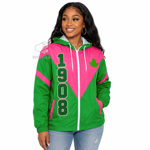 Alpha | Kapa | Alpha Sorority Women's Hooded Windbreaker Full Zip Color <b>Block</b> Collegiate Rain Jacket Lightweight Outdoor Coat - Product Image 5