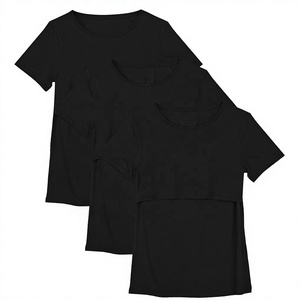 Plus Size Women's Black Short Sleeve Crew Neck <b>T</b>-<b>Shirt</b> Casual Solid Color Jersey Cotton Maternity <b>Nursing</b> Tee - Product Image 1