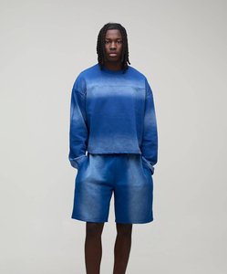New Men Boxy Leisure Full Sleeves Sweatshirt and Shorts <b>Set</b> Premium Cotton Blend Two Piece <b>Set</b> Summer Wear Custom Private Label - Product Image 1