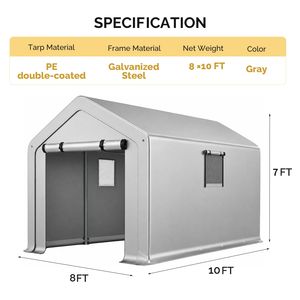 Capanno da Giardino in Metallo Resistente 8x10 FT, Tenda per Biciclette da Esterno con 2 Finestre Avvolgibili per Uso in Giardino - Product Image 2