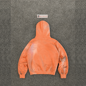 เสื้อฮู้ดดี้ผู้ชายแบบซิป สีคอรัล ทรงโอเวอร์ไซส์ สไตล์สตรีทแวร์ หนานุ่ม ตกแต่งด้วยคริสตัล ดีไซน์ขาดๆ แบบฮิปฮอป สไตล์ฝรั่งเศส ขายส่ง - Product Image 6