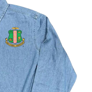   เสื้อเชิ้ตยีนส์ปักลายโล่ห์ แขนยาว สีฟ้าอ่อน สำหรับผู้หญิง ผ้าฝ้าย ติดกระดุม คอปก สไตล์กรีก สำหรับสตรีนักศึกษา ชุดลำลอง - Product Image 3